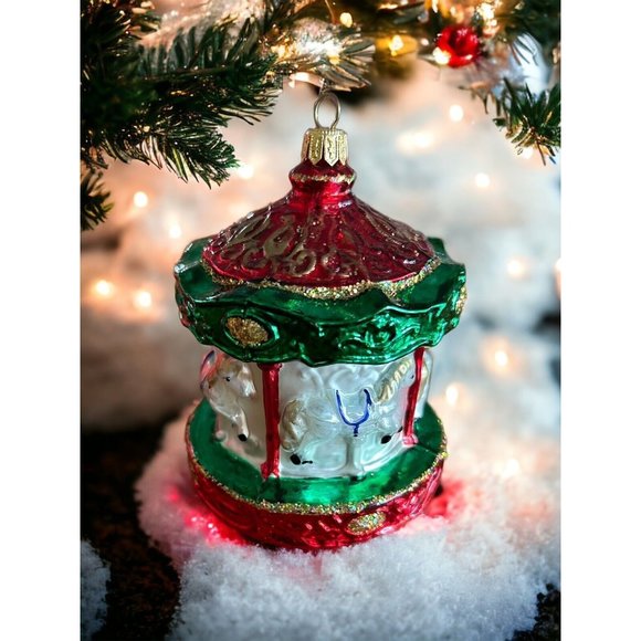 Large GLASS CHRISTMAS ORNAMENT POLAND Merry go round - Picture 1 of 6